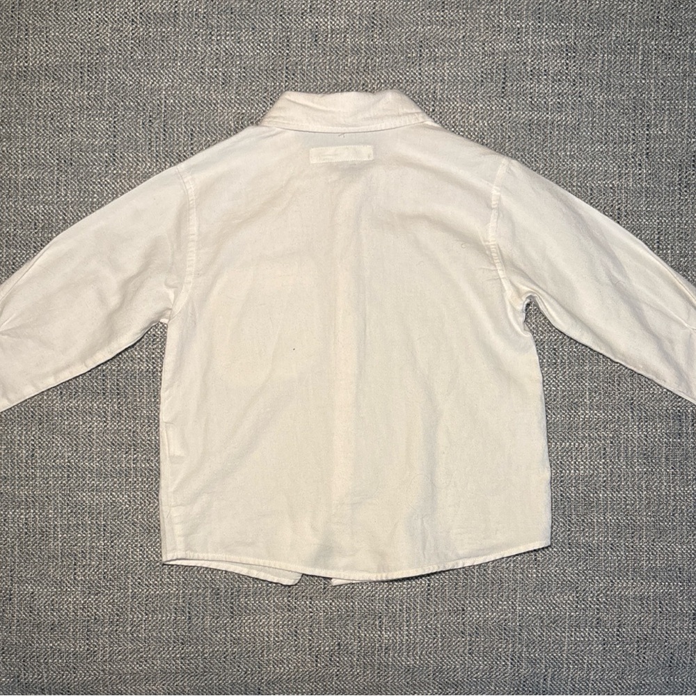 Zara Boys White Button Down Shirt 🤍 Classic Dress Shirt 3T Linen Look - Picture 3 of 6